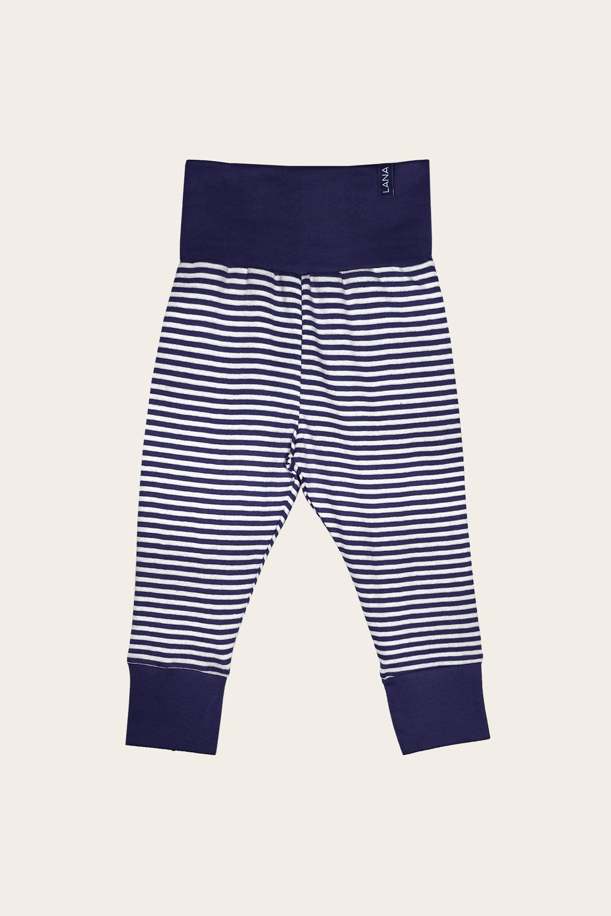 Hose Modell Merle marine ecru gestreift nachhaltige Bio Baumwolle weich elastisch