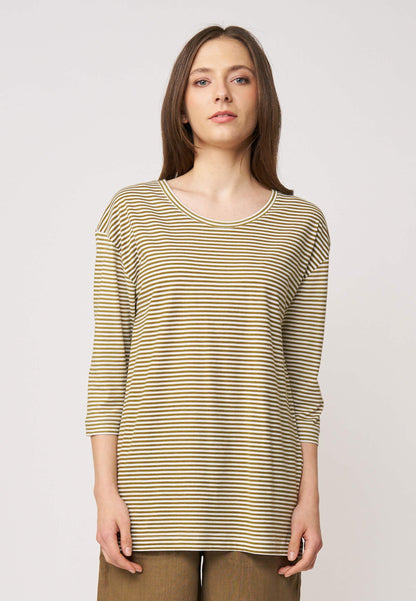 Longshirt, Modell Lia mit feinem Streifenmuster, lockerem Schnitt und 3/4-Ärmeln für entspannten Alltagslook