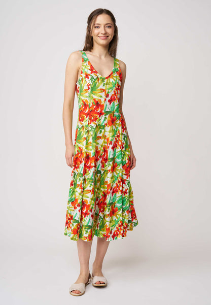 Kleid, Modell Jule mit floralem Muster, lockerem Schnitt und breiten Trägern für sommerliche Leichtigkeit und femininen Stil