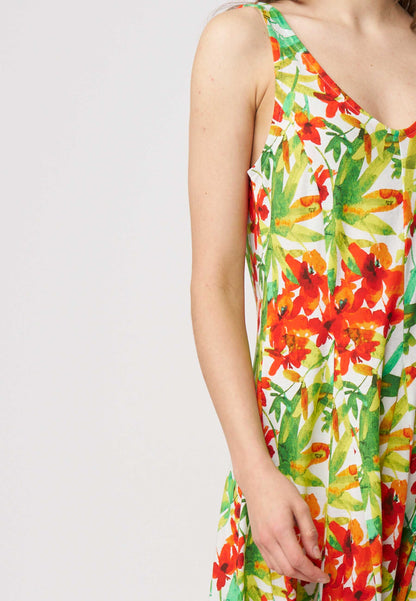 Kleid, Modell Jule in lebendigem Blumendruck mit ärmellosem Schnitt für einen frischen, sommerlichen Look