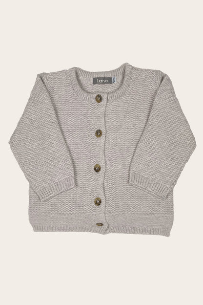 Jacke Modell Kim sand melange gestrickt nachhaltig weich Knöpfe rundhals langärmlig Bio Baumwolle